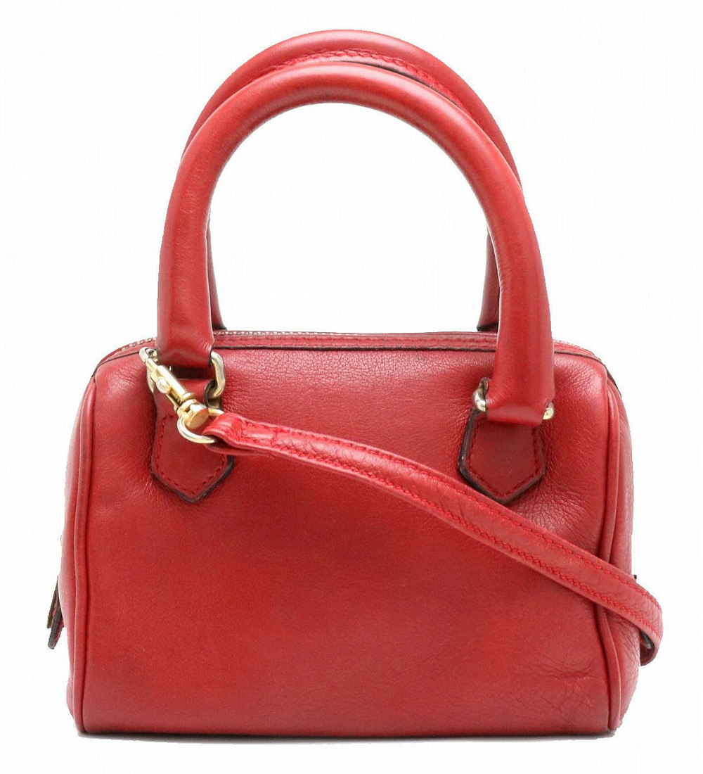 Celine Handbag Boston Bag Shoulder Pouch Clutch Leather Red